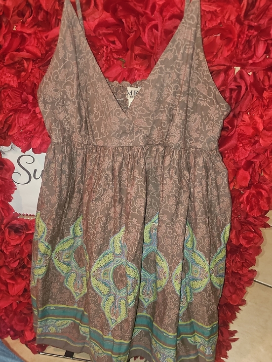 MKM Designs Dresses & Skirts - MKM Brown Paisley Print Sleeveless Dress with Teal Border Size Large